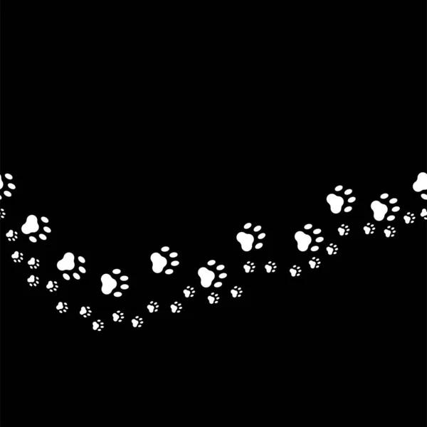 矢量图解 黑色和白色背景 成年野生动物和它们的宝宝的黑色脚印呈扁平的卡通风格 猫爪子 当代印刷品 促销品艺术 — 图库矢量图片