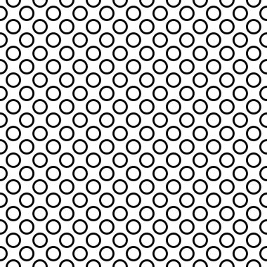 Vektör çizimi. Geometrik dikişsiz desen. Katı noktalar ve eşkenar dörtgen şeklinde daireler. Siyah beyaz bir zemin. Basit siyah ve beyaz soyut desen.