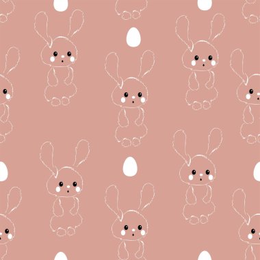 Kusursuz Paskalya deseniniz kutlu olsun. Yumuşak doğrusal Paskalya tavşanı ve paskalya yumurtalı moda tasarımı. Pankart, broşür, kartpostal, broşür, tanıtım malzemeleri, ambalaj kağıdı ve duvar kağıdı için paskalya deseni.