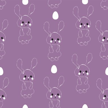 Kusursuz Paskalya deseniniz kutlu olsun. Yumuşak doğrusal Paskalya tavşanı ve paskalya yumurtalı moda tasarımı. Pankart, broşür, kartpostal, broşür, tanıtım malzemeleri, ambalaj kağıdı ve duvar kağıdı için paskalya deseni.