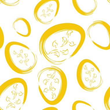 Vektör. Paskalya tasarımı, el fırçası darbeleri, pastel renkli yumurtalar. Modern minimalist tarzda. Kusursuz desen, bir kartpostal, afiş, broşür, poster ve diğer promosyon ürünleri için arka plan.