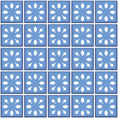 Vektör. Kusursuz Akdeniz geometrik halk modeli. Talavera şablonu. Portekizce azulejo. Basit duvar seramik fayansları. Fas mozaiği. İspanyol porseleni. Banyo, mutfak ve havuz için fayanslar..