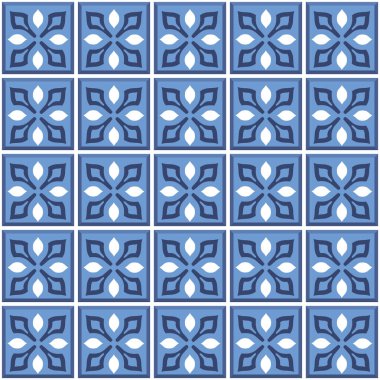 Vektör. Kusursuz Akdeniz geometrik halk modeli. Talavera şablonu. Portekizce azulejo. Basit duvar seramik fayansları. Fas mozaiği. İspanyol porseleni. Banyo, mutfak ve havuz için fayanslar..