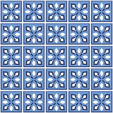 Vektör. Kusursuz Akdeniz geometrik halk modeli. Talavera şablonu. Portekizce azulejo. Basit duvar seramik fayansları. Fas mozaiği. İspanyol porseleni. Banyo, mutfak ve havuz için fayanslar..