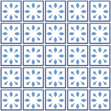 Vektör. Kusursuz Akdeniz geometrik halk modeli. Talavera şablonu. Portekizce azulejo. Basit duvar seramik fayansları. Fas mozaiği. İspanyol porseleni. Banyo, mutfak ve havuz için fayanslar..