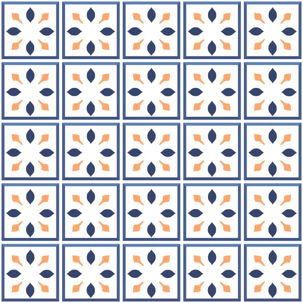 Vektör. Kusursuz Akdeniz geometrik halk modeli. Talavera şablonu. Portekizce azulejo. Basit duvar seramik fayansları. Fas mozaiği. İspanyol porseleni. Banyo, mutfak ve havuz için fayanslar..