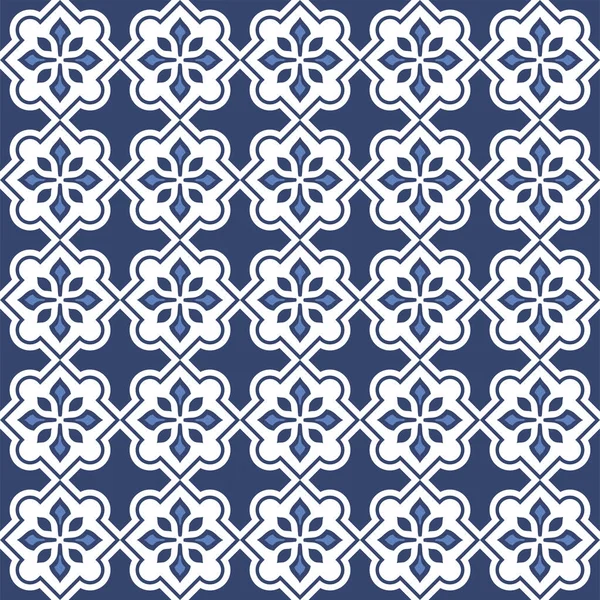 Vektör. Yama işi tarzında kusursuz Akdeniz geometrik deseni. Talavera şablonu. Portekiz Azulejo 'su. Türk dekorasyonu. Fas mozaiği. İspanyol porseleni. Seramik yemekler, folklor süsü. Mavi.