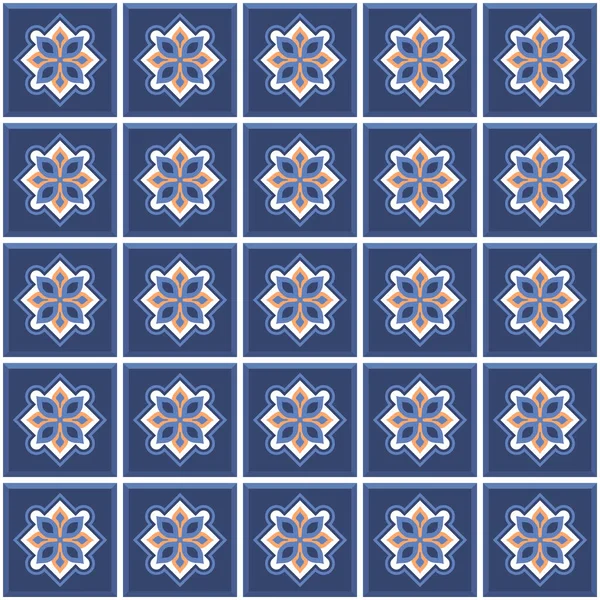 Vektör. Kusursuz Akdeniz geometrik halk modeli. Talavera şablonu. Portekizce azulejo. Basit duvar seramik fayansları. Fas mozaiği. İspanyol porseleni. Banyo, mutfak ve havuz için fayanslar..