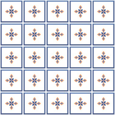 Vektör. Kusursuz Akdeniz geometrik halk modeli. Talavera şablonu. Portekizce azulejo. Basit duvar seramik fayansları. Fas mozaiği. İspanyol porseleni. Banyo, mutfak ve havuz için fayanslar..