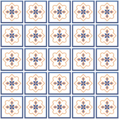 Vektör. Kusursuz Akdeniz geometrik halk modeli. Talavera şablonu. Portekizce azulejo. Basit duvar seramik fayansları. Fas mozaiği. İspanyol porseleni. Banyo, mutfak ve havuz için fayanslar..