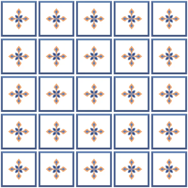 Vektör. Kusursuz Akdeniz geometrik halk modeli. Talavera şablonu. Portekizce azulejo. Basit duvar seramik fayansları. Fas mozaiği. İspanyol porseleni. Banyo, mutfak ve havuz için fayanslar..