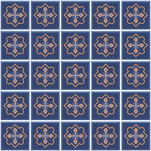Vektör. Kusursuz Akdeniz geometrik halk modeli. Talavera şablonu. Portekizce azulejo. Basit duvar seramik fayansları. Fas mozaiği. İspanyol porseleni. Banyo, mutfak ve havuz için fayanslar..
