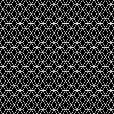 Vektör çizimi. Altıgen konturun dokusu. Siyah ve beyaz geometrik kusursuz desen. Mozaik soyut arka plan. Altıgen tekrarlayan geometrik çokgen dokusu.