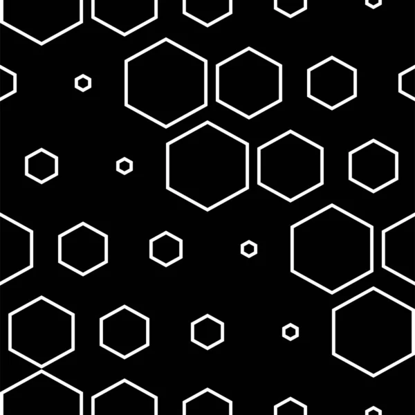 Vector Illustration Texture Contour Hexagon Black White Geometric Seamless Pattern — ストックベクタ