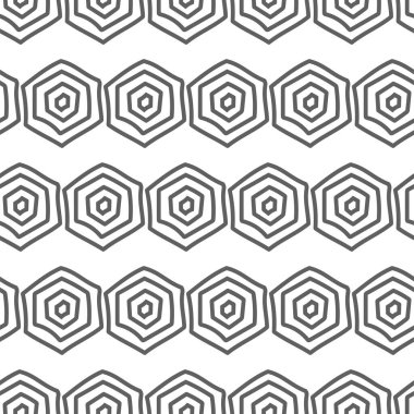 Vektör. Altıgen konturun dokusu. Gri ve beyaz geometrik kusursuz desen. Mozaik soyut arka plan. Altıgen tekrarlayan el çizilmiş geometrik çokgen dokusu.
