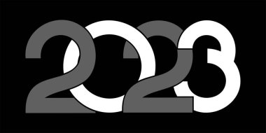 Vektör. Yeni yılın kutlu olsun 2023 logo metin tasarımı. 2023 basım logolu şablonlar tasarla. 2023 mutlu yeni yıl sembolleri koleksiyonu. Markalaşma, afiş, kapak, kartpostallar için minimalizm. Çember
