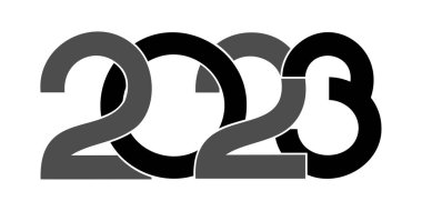 Vektör. Yeni yılın kutlu olsun 2023 logo metin tasarımı. 2023 basım logolu şablonlar tasarla. 2023 mutlu yeni yıl sembolleri koleksiyonu. Markalaşma, afiş, kapak, kartpostallar için minimalizm. Çember