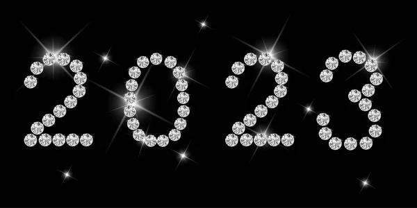 Vector Silver Numbers Diamonds Precious Stones Black Background Luxury Elegant — 图库矢量图片