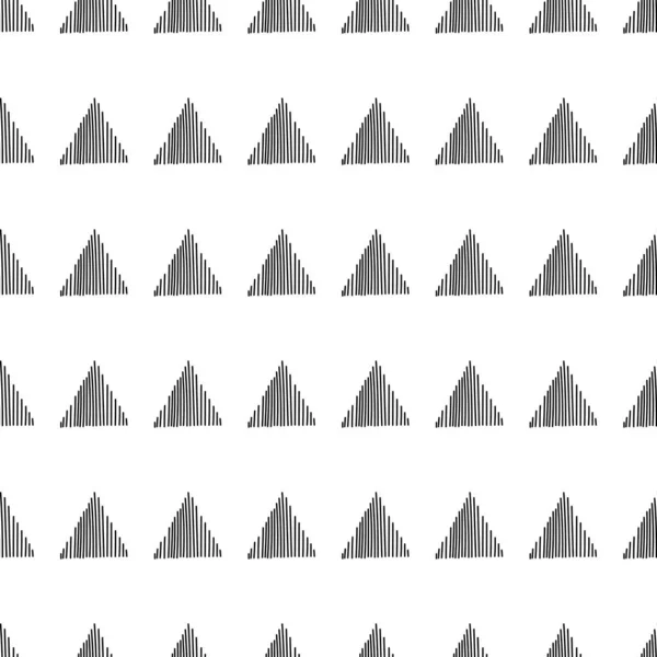 Vector Hand Drawn Seamless Monochrome Pattern Striped Triangles Dashes Stripes — Vetor de Stock