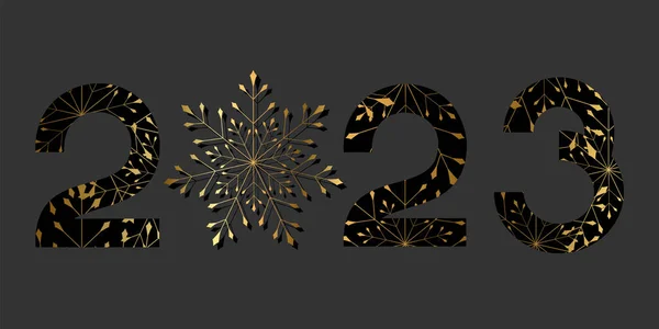 Vector Happy New Year 2023 Logo Text Design Golden Realistic — Vector de stock