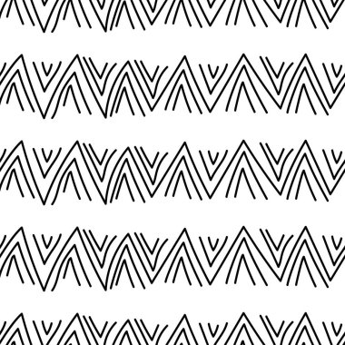 Vektör. El çizimi geometrik desen. Tek renkli soyut ana hat sembolü, işaretler, zigzag. Geometrik doku tekrarlanıyor, geometrik şekil. Mozaik soyut arka plan. Ayrıştırıcılar.