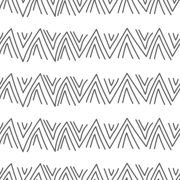 Vector Hand Drawn Geometric Pattern Monochrome Abstract Outline Chevron Checkmarks — стоковый вектор
