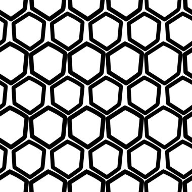 Vektör. Altıgen konturun dokusu. Tek renkli, siyah beyaz, gri geometrik dikişsiz desen. Mozaik soyut arka plan. Altıgen tekrarlayan el çizilmiş geometrik çokgen dokusu.