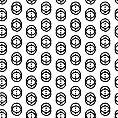 Vector. Geometric seamless pattern. Solid contour circles and dots connected to each other. Perforated background. Simple monochrome contrast pattern. Abstract pattern with simple geometric shapes.