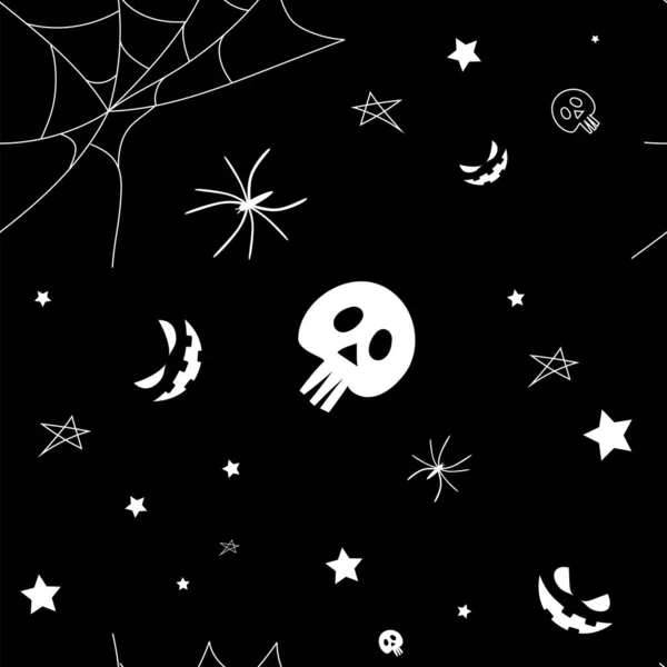 Vector Feliz Fondo Halloween Blanco Negro Divertido Estilo Dibujos Animados — Vector de stock