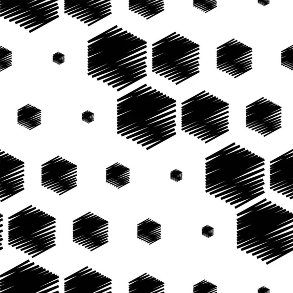 Vector Illustratie Hexagon Lijn Tekening Textuur Zwart Wit Geometrisch Naadloos — Stockvector