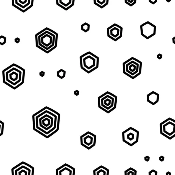 Vector Texture Contour Hexagon Monochrome Black White Grey Geometric Seamless — Vetor de Stock