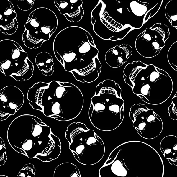 Vektör çizimi. Büyük ve küçük insan kafataslarının kusursuz desenleri, el çizimi. Kemiklerden mükerrer duvar kağıdı. Korkunç kötü cadılar bayramı geçmişi. Ölüler Günü. Paket tasarımı, hediye kağıdı..