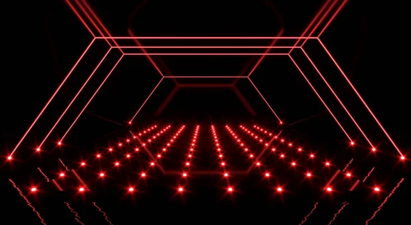 Sci Futurystyczny Neonowy Pokój Laserowy Wodą Czerwony Cybernetyczny Podziemne Miejsce — Zdjęcie stockowe