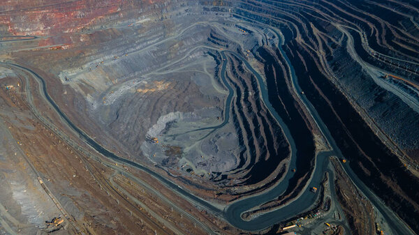 Huge iron ore quarry iron ore quarry top view Aero photo shoot.