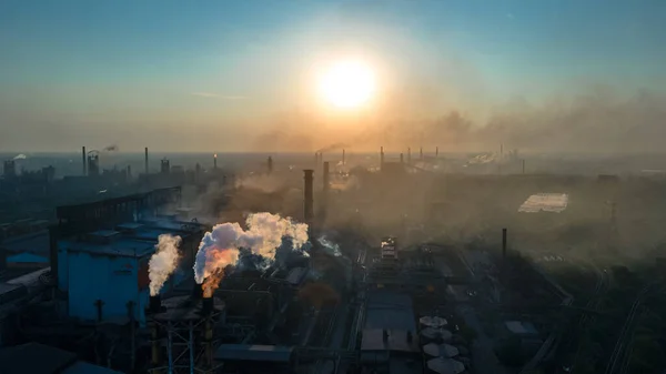 Metallurgical Plant Heavy Industry Poor Ecology Top View Smoke Chimneys — Stock Photo, Image