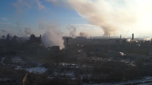 Дым Металлургического Завода Дымовых Труб Беспилотника Высоты Экологии — стоковое видео