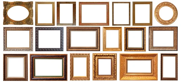 Resim çerçevelerini beyaz arka planda izole et altın kaplamalı gümüş antika