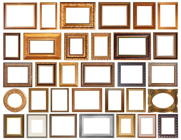 Set Van Geïsoleerde Antieke Frames Goud Vergulden Zilver Een Witte — Stockfoto