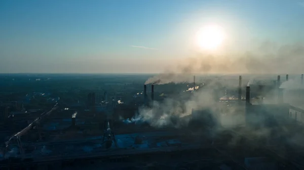 Metallurgical Plant Heavy Industry Poor Ecology Top View Smoke Chimneys — Stock Photo, Image