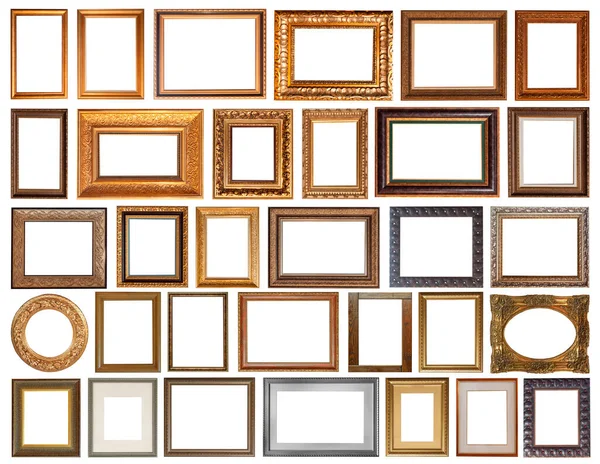 Set Van Geïsoleerde Antieke Frames Goud Vergulden Zilver Een Witte — Stockfoto