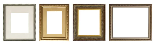 一套白色底座上孤立的古董框架黄金镀金银 — 图库照片
