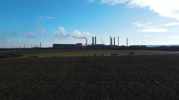 Usine Sidérurgique Vue Dessus Drone Fumée Vol Des Cheminées — Video