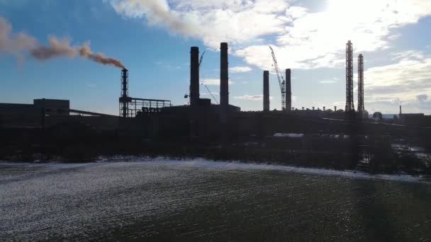 Usine Sidérurgique Vue Dessus Drone Fumée Vol Des Cheminées — Video