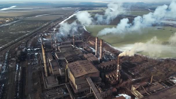 Usine Sidérurgique Vue Dessus Drone Fumée Vol Des Cheminées — Video