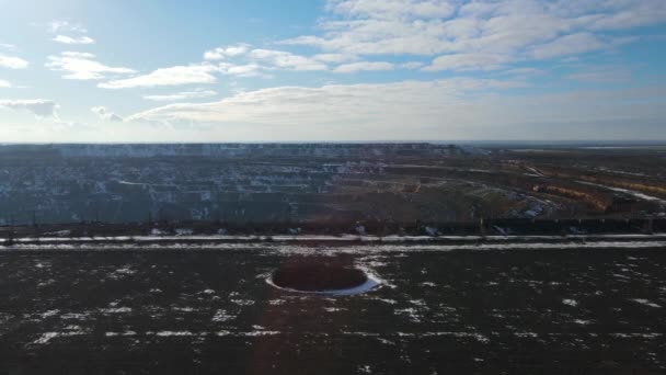 Kőfejtő Vasérc Tél Drón Repülés — Stock videók