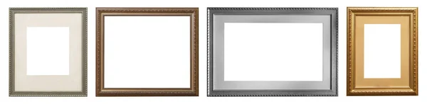 Set Picture Frames Isolated White Background Retro Gilding Gold Silver — Stock Photo, Image