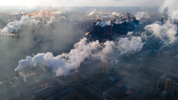 Kohászati Növényi Füst Kémények Ipar Drón Fotózás — Stock Fotó