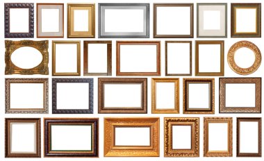 Resim çerçevelerini beyaz arka planda izole et altın kaplamalı gümüş antika