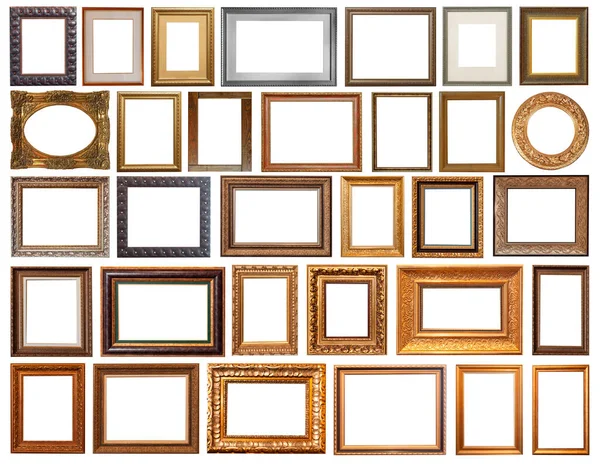 Zestaw Ramki Obraz Izolowane Białym Tle Retro Złoty Srebro Antyk — Zdjęcie stockowe