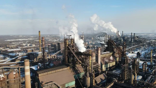 Metallurgische Anlage Rauch Aus Schornsteinen Industrie Drohnenfotografie — Stockfoto